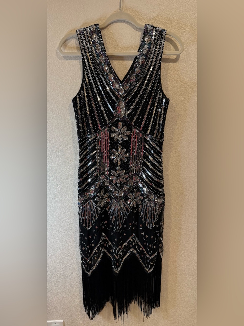 NWOT 1920’s Vintage Style Flapper Dress Sequins Fringe Black Silver Art Deco - Picture 5 of 11